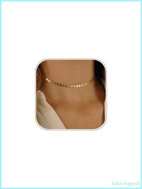 18k Gold Plated Dainty Coin Choker Necklace Figaro Chain